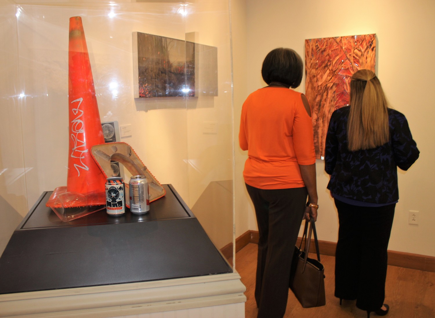 The works of local artist Lana Shuttleworth, made primarily from recycled traffic cones, are displayed in the museum’s gallery.